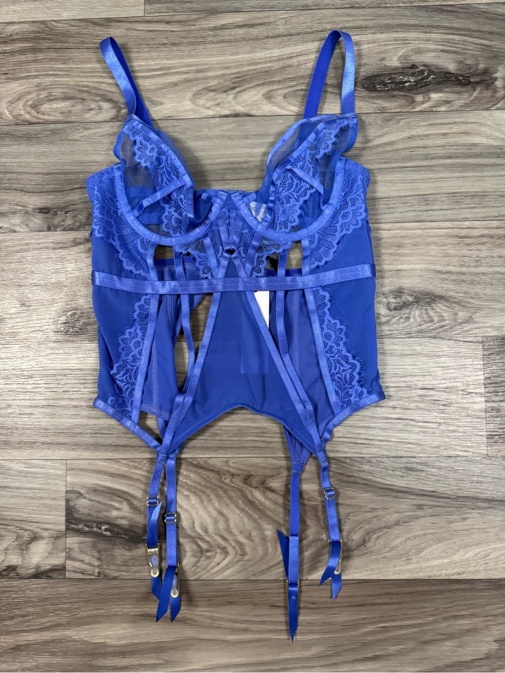 Wolf & Whistle Claire Blue Caged Lace Basque in Blue Size US 4